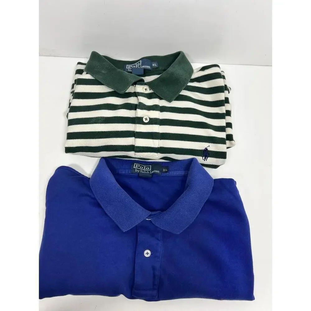 Lot Of 2 Polo Ralph Lauren Short Sleeve Polo Shirts XL Solid & Stripe Pony